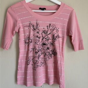L.e.i. Y2K Graphic Short Sleeve Bird True Cotton Baby Tee Pink Women’s Small